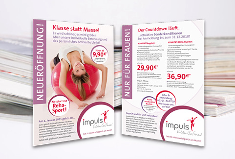 Werbeagentur Vitamin G - Impuls-Fitness Neu-Eröffnungs-Flyer